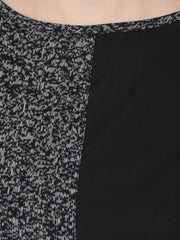 Black printed 3/4th sleeve cotton A-line kurta