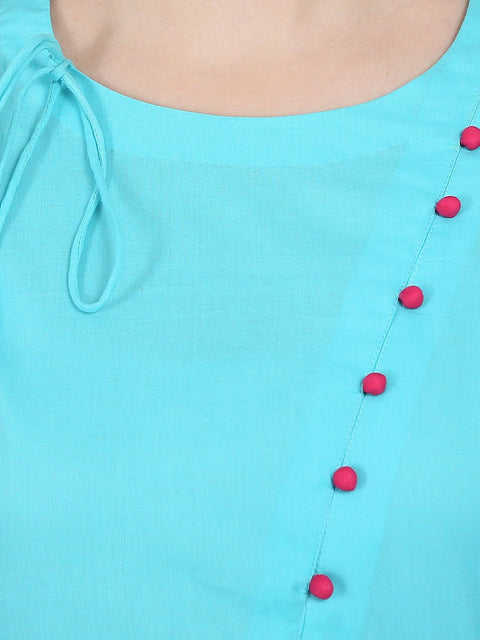 Blue 3/4th sleeve cotton A-line kurta with latkan work at yoke