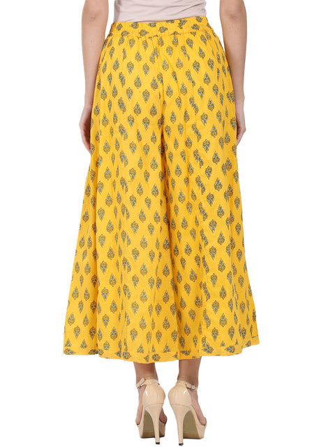 Yellow printed ankle length cotton Palazzo