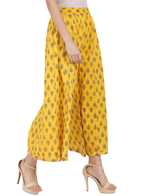 Yellow printed ankle length cotton Palazzo