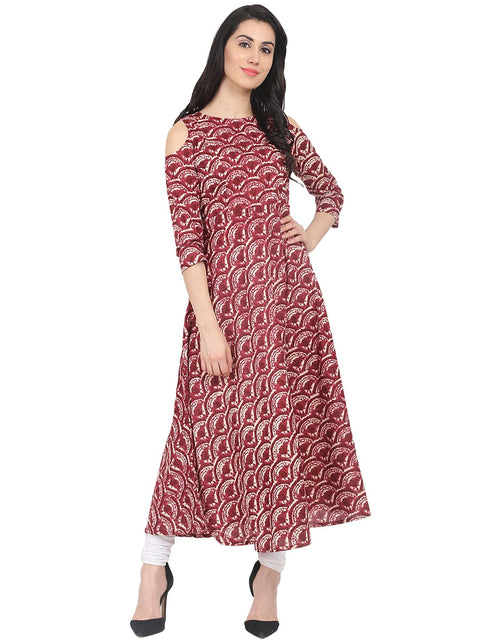 Nayo Red printed 3/4th cold shoulder sleeve cotton Anarkali kurta