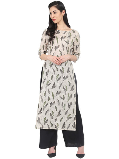 Nayo Off white printed 3/4th sleeve cotton straight kurta