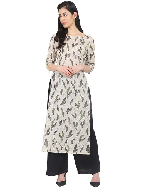 Nayo Off white printed 3/4th sleeve cotton straight kurta