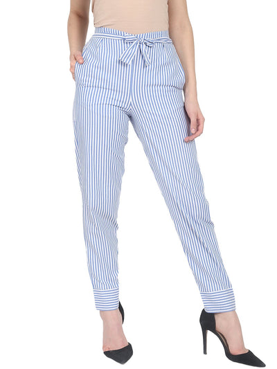 Nayo Blue striped cotton slim fit palazzo