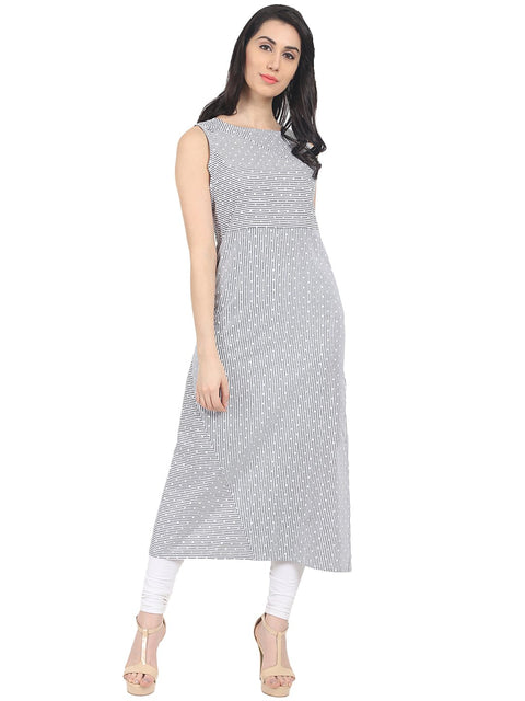 Nayo Blue striped sleeveless cotton A-line kurta with Pocket