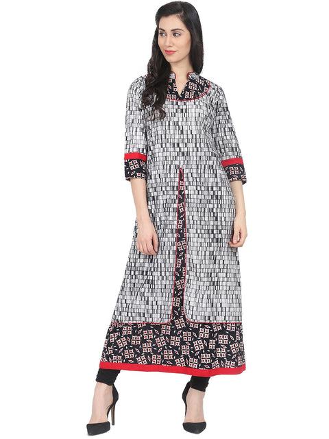 Nayo Black printed 3/4th sleeve Cotton front layered kurta