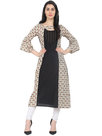 Nayo Black check 3/4th sleeve cotton A-line kurta