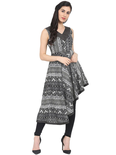 Nayo Grey printed sleeveless cotton Anarkali kurta