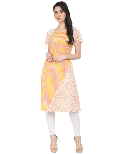 Nayo Yellow striped cap sleeve cotton kurta