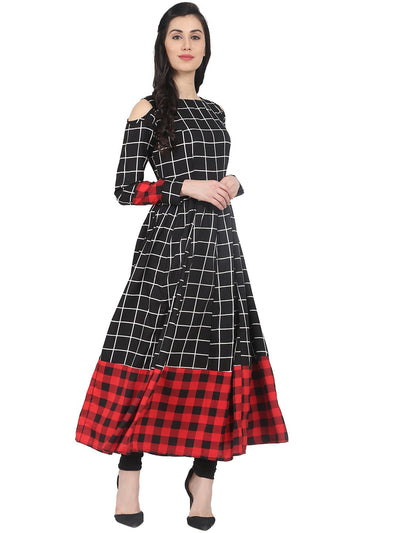 Nayo Black & Red check 3/4th sleeve crepe Anarkali kurta