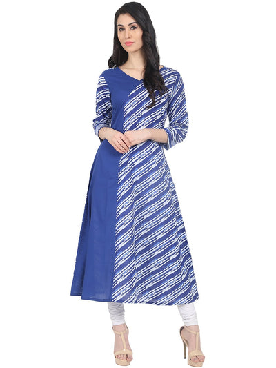 Nayo Blue striped 3/4th sleeve cotton A-line kurta