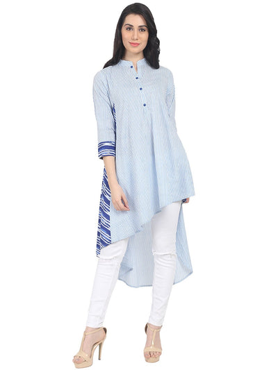 Nayo Blue striped 3/4th sleeve cotton A-line kurta