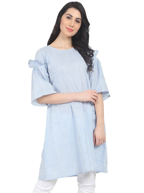 Nayo Blue striped half sleeve cotton Tunic
