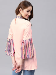 Solid pink flared sleeve crepe tunics