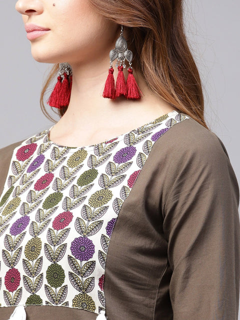 Grey 3/4th sleeve cotton kurta with printed ankle length palazzo