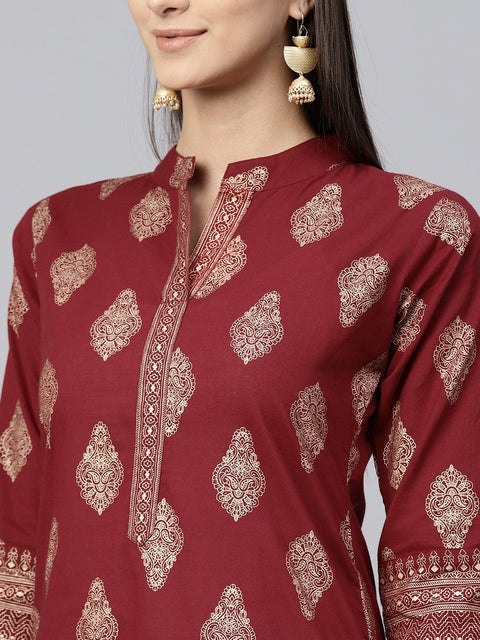 Red printed 3/4th sleeve cotton kurta