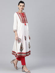 Off white printed 3/4th sleeve cotton Anarkali kurta