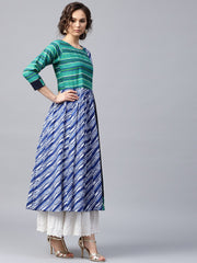 Blue & Green striped 3/4th sleeve cotton Anarkali kurta