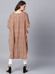 Beige striped half sleeve low high cotton tunics