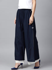 Blue and white Ankle length cotton double layer Palazzos