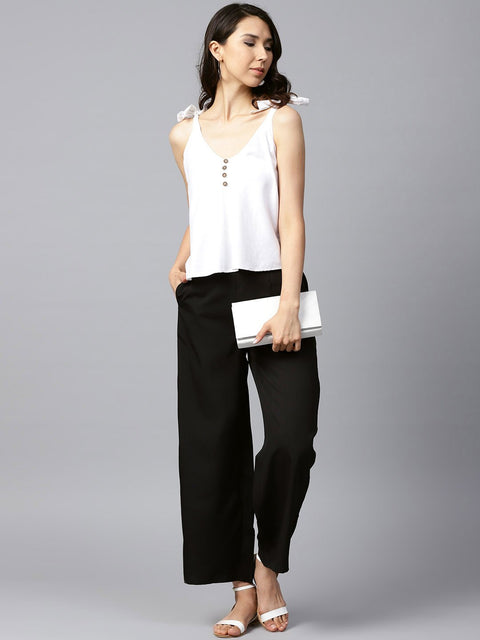 Black solid ankle length crepe Palazzo with side pocket