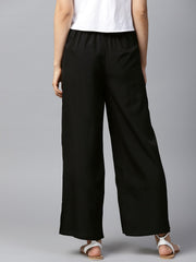 Black solid ankle length crepe Palazzo with side pocket