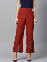 Red cotton straight fit palazzo