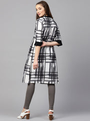 Black check 3/4th sleeve front open kurta