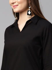 Black 3/4th sleeve cotton shirt with black printed dhoti