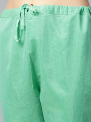 Green 3/4th sleeve Chandari Anarkali kurta with ankle length plazzo