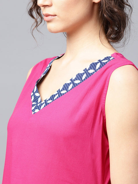 Pink manipuri printed sleeveless cotton dress