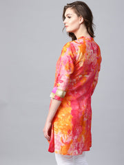 Red foil printed 3/4th sleeve cotton tunic