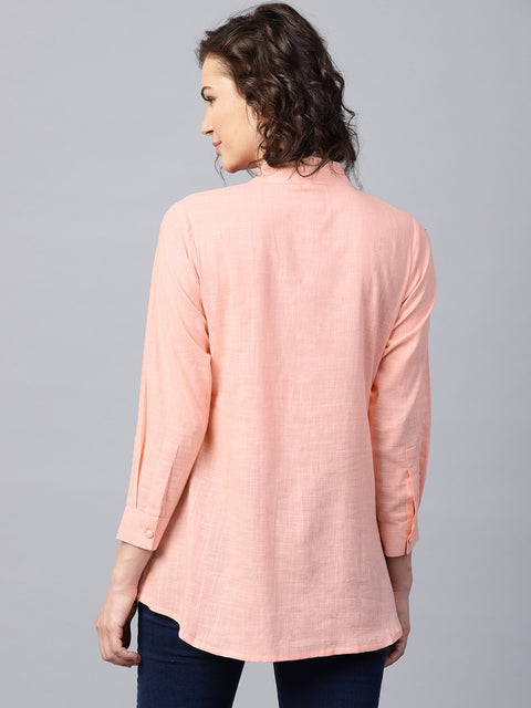 Pink full sleeve cotton slub A-line tunic