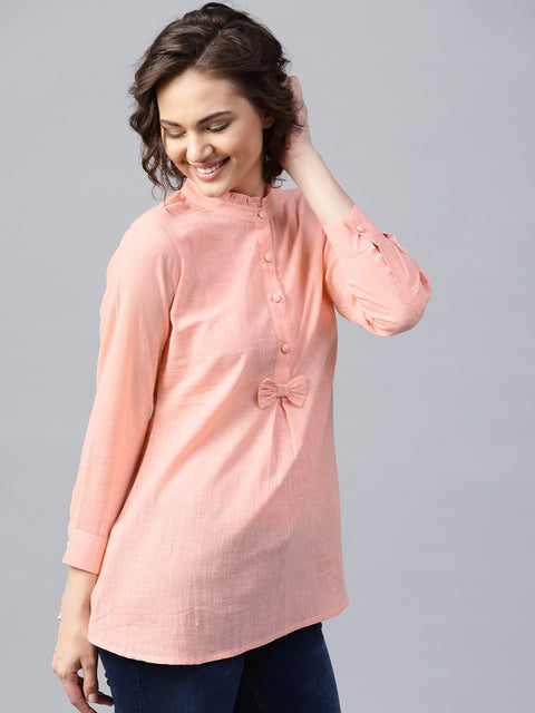 Pink full sleeve cotton slub A-line tunic