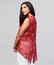 Red sleeveless silk baleno printed low high tops