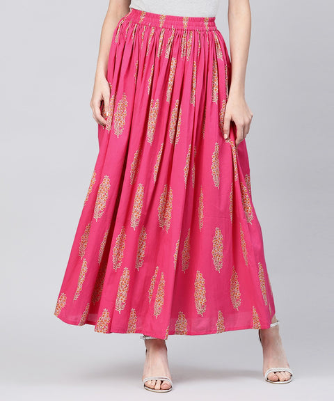 Nayo Red printed cotton ankle length flared skirt