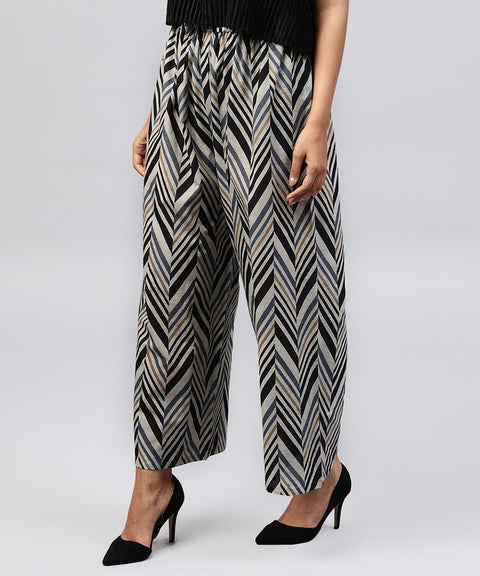 Blue printed cotton ankle length straight palazzo