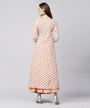 Off white printed 3/4th sleeve cotton kurta with Ankle length flared skirt