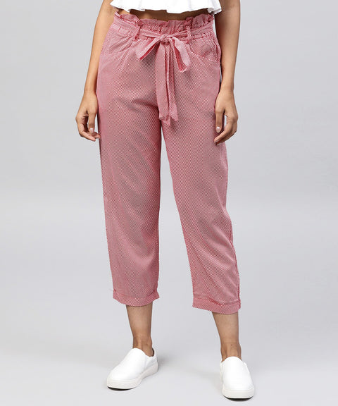 Peach cotton regular fit trouser with Belt