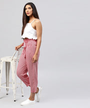 Peach cotton regular fit trouser with Belt