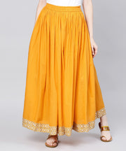 Yellow Ankle length cotton flared skirt