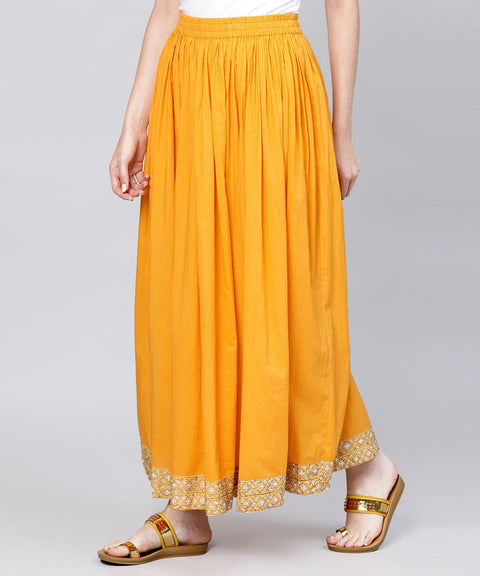 Yellow Ankle length cotton flared skirt