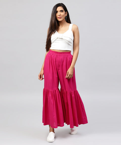 Solid Pink cotton ankle length sharara