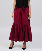 Solid Maroon cotton ankle length sharara