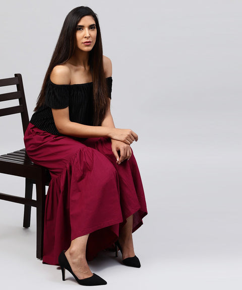 Solid Maroon cotton ankle length sharara