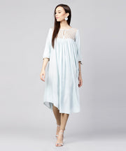 Blue 3/4th sleeve Rayon low high A-line kurta