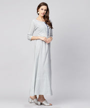 Blue striped 3/4th sleeve cotton A-line maxi dress