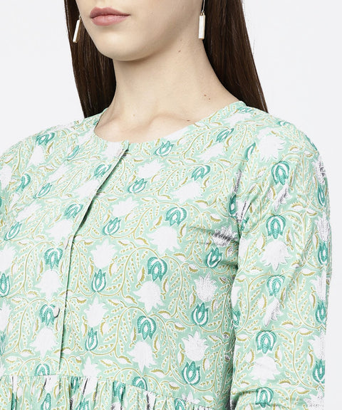 Green printed half sleeve A-line maxi dress