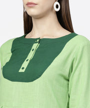 Solid green 3/4th sleeve flap style sleeve A-line kurta