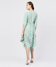 Printed boat neck 3/4th sleeve jumpsuit